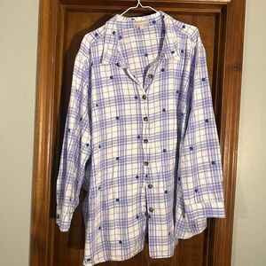 100% cotton Plaid Button-Up Shirt with Floral Embroidery
